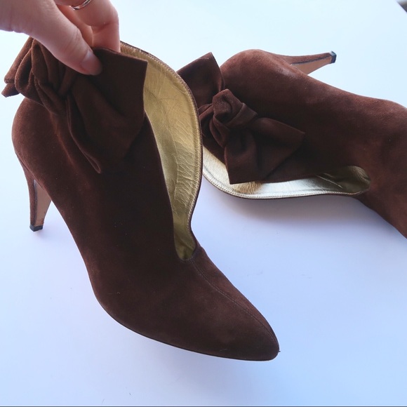 Betty Muller Suede Booties with Bow. Gold Interior - Picture 5 of 7